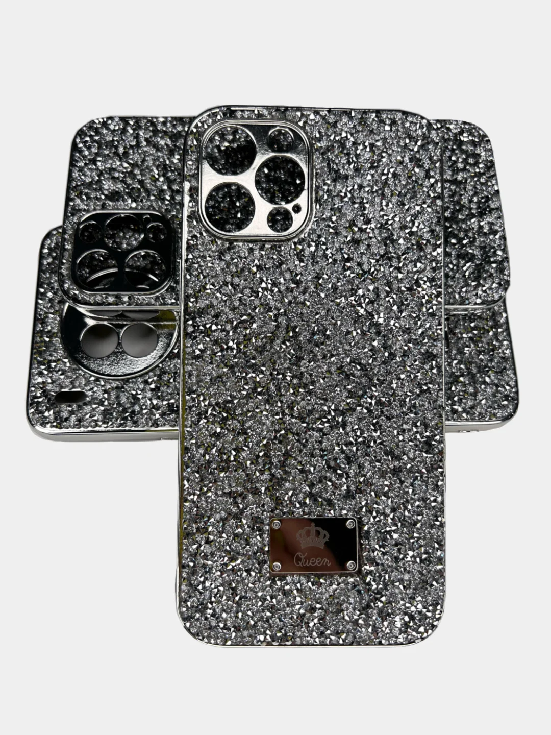Серебряный чехол со стразами Samsung A12, A03, A03 core, iPhone 11, 12 Pro/ Pro Max, 13 Pro/ Pro Max