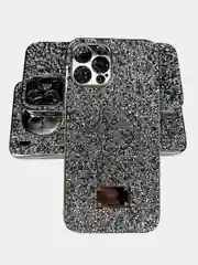 Серебряный чехол со стразами Samsung A12, A03, A03 core, iPhone 11, 12 Pro/ Pro Max, 13 Pro/ Pro Max