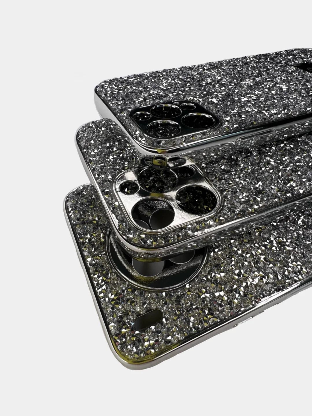 Серебряный чехол со стразами Samsung A12, A03, A03 core, iPhone 11, 12 Pro/ Pro Max, 13 Pro/ Pro Max