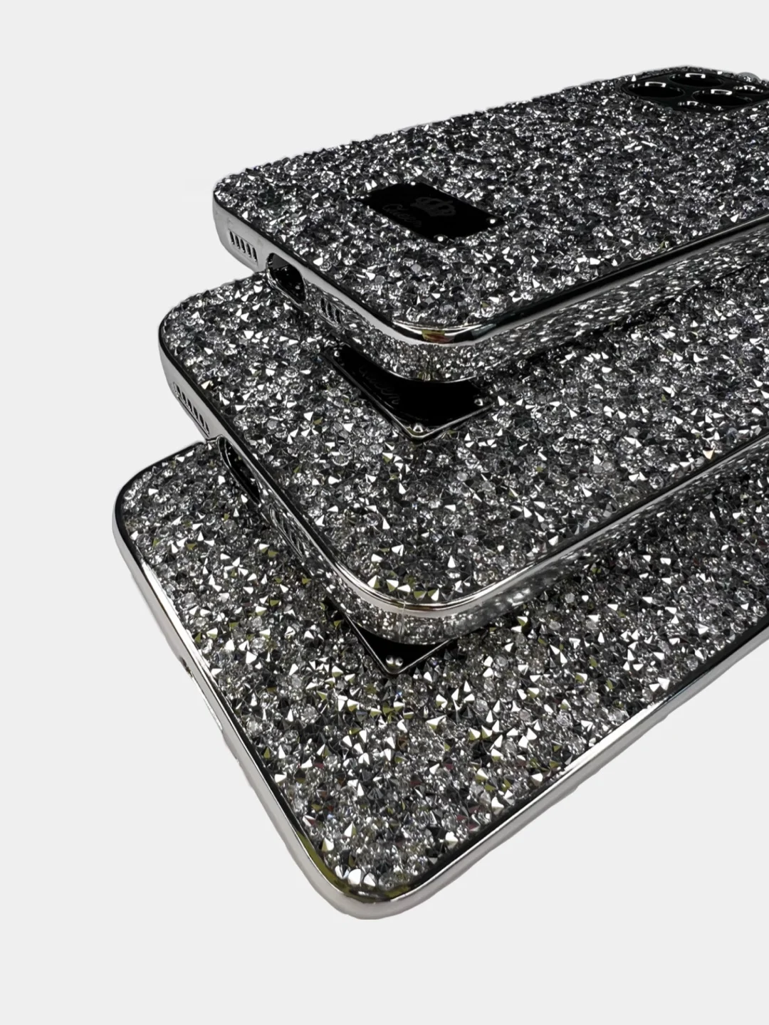 Серебряный чехол со стразами Samsung A12, A03, A03 core, iPhone 11, 12 Pro/ Pro Max, 13 Pro/ Pro Max