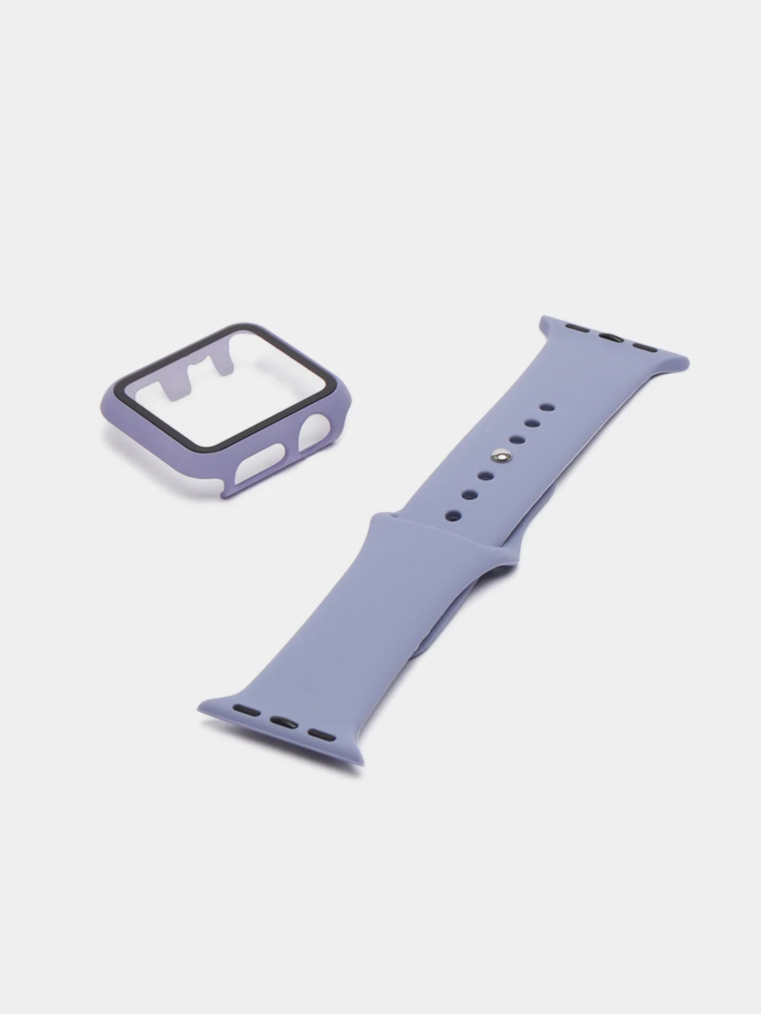 Серый меланж силиконовый ремешок + защитная накладка со стеклом на корпус Apple Watch 38 mm