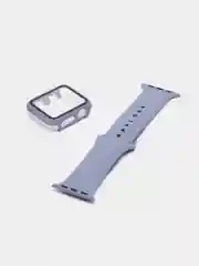 Серый меланж силиконовый ремешок + защитная накладка со стеклом на корпус Apple Watch 38 mm
