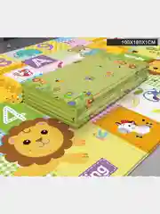Зеленый детский коврик на пол двухсторонний складной мягкий