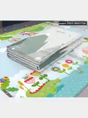 Голубой детский коврик на пол двухсторонний складной мягкий