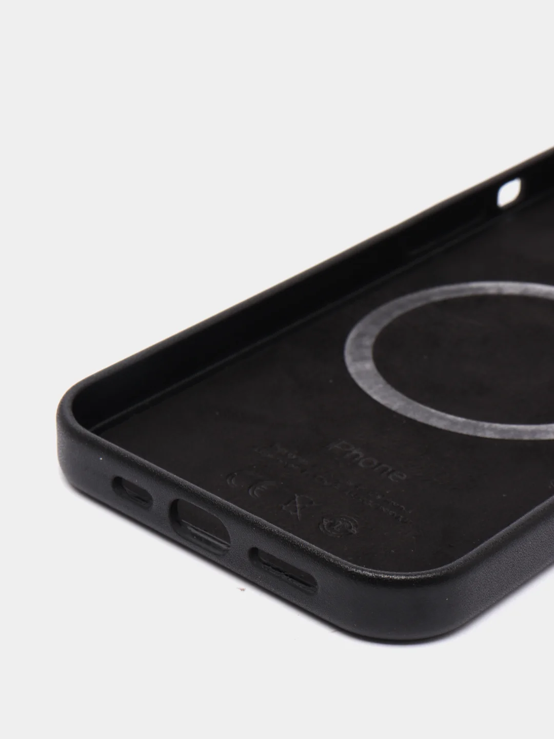 Черный leather case iPhone 11/12/13/14/15 Mini/Pro/Pro Max MagSafe, с анимацией