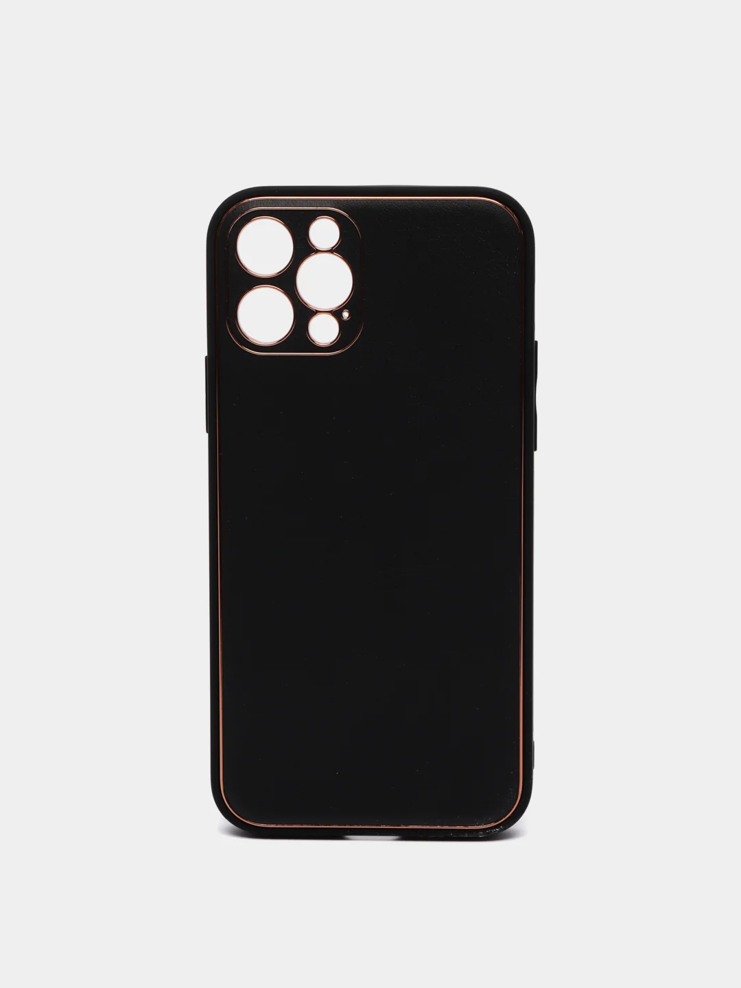 Черный чехол с золотой окантовкой на iPhone 13, 13 Pro, 13 Pro Max, 12, 12 Pro кожаный