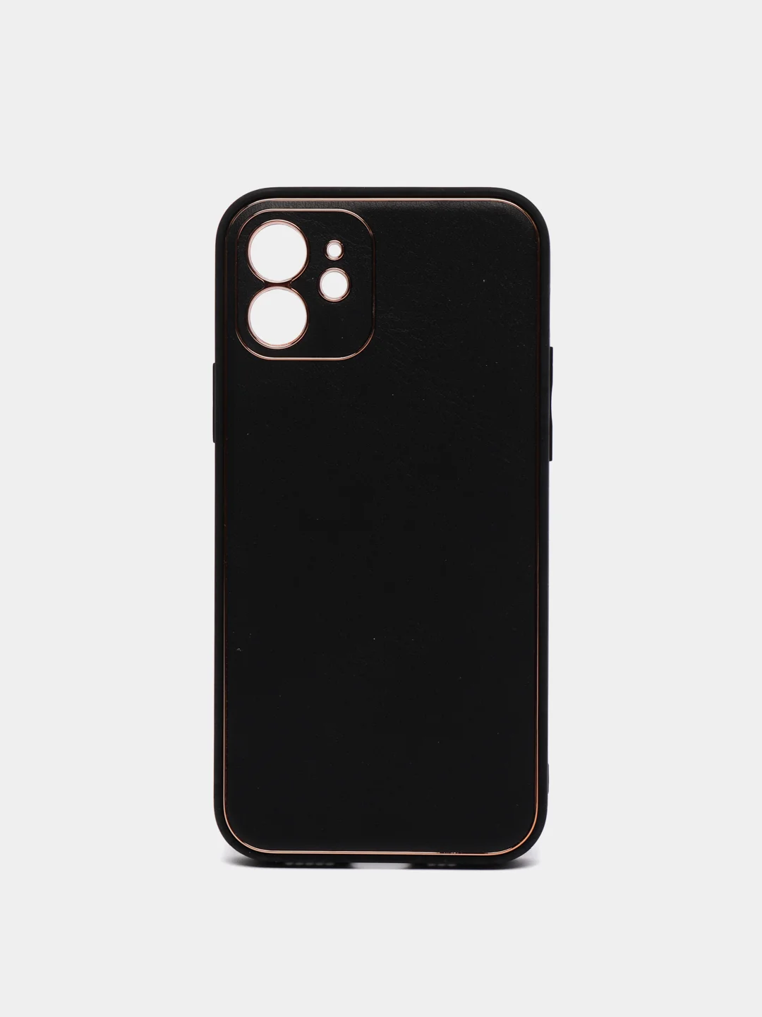 Черный чехол с золотой окантовкой на iPhone 13, 13 Pro, 13 Pro Max, 12, 12 Pro кожаный