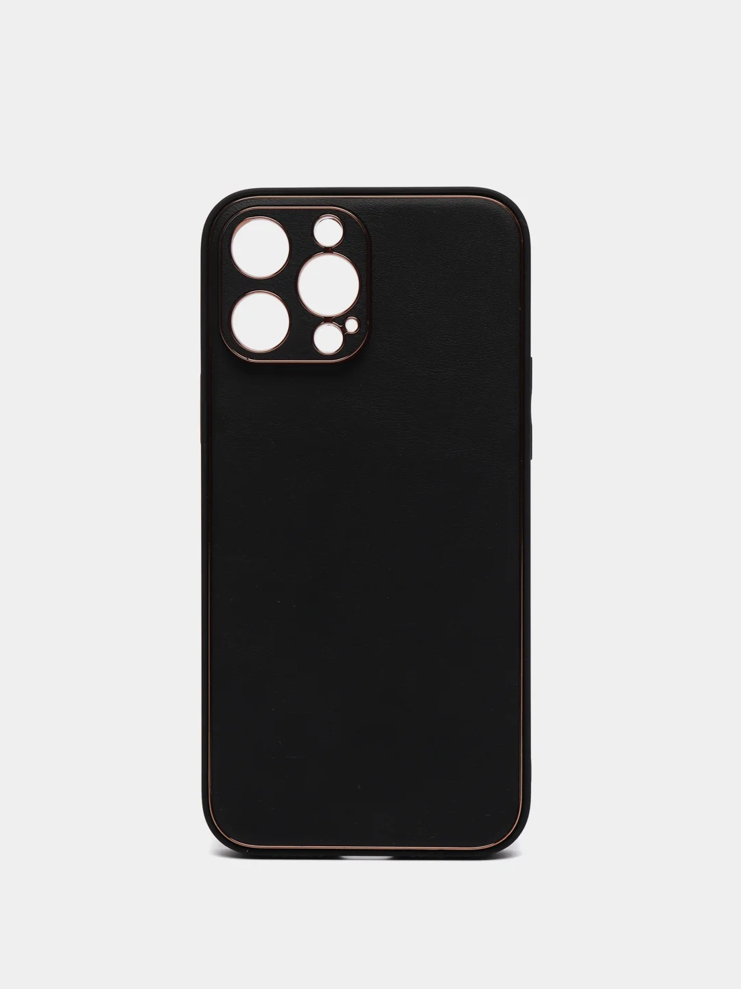 Черный чехол с золотой окантовкой на iPhone 13, 13 Pro, 13 Pro Max, 12, 12 Pro кожаный