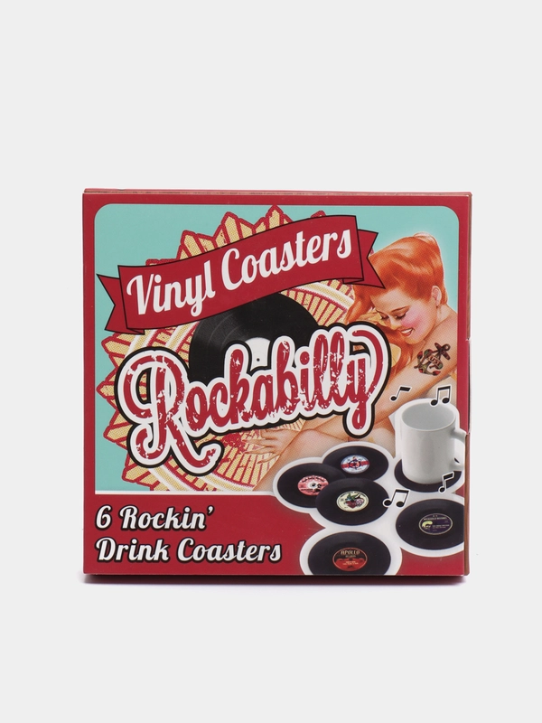 Бирдекель набор из 6 ретро виниловых пластинок, подставка под стакан, кружку Rockabilly