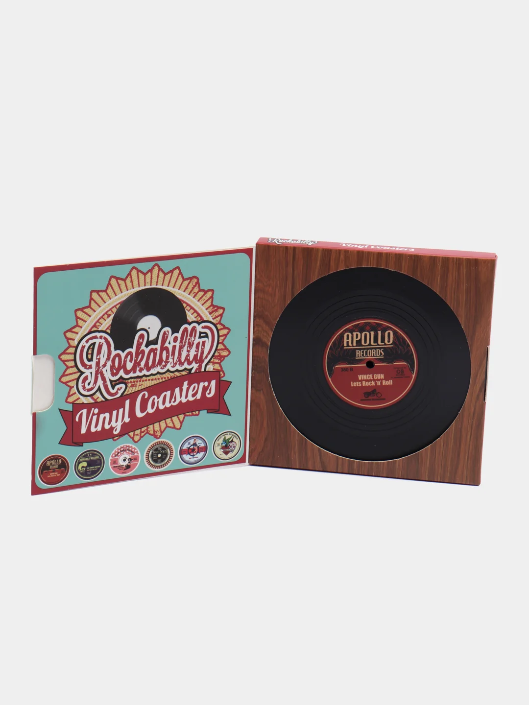 Бирдекель набор из 6 ретро виниловых пластинок, подставка под стакан, кружку Rockabilly