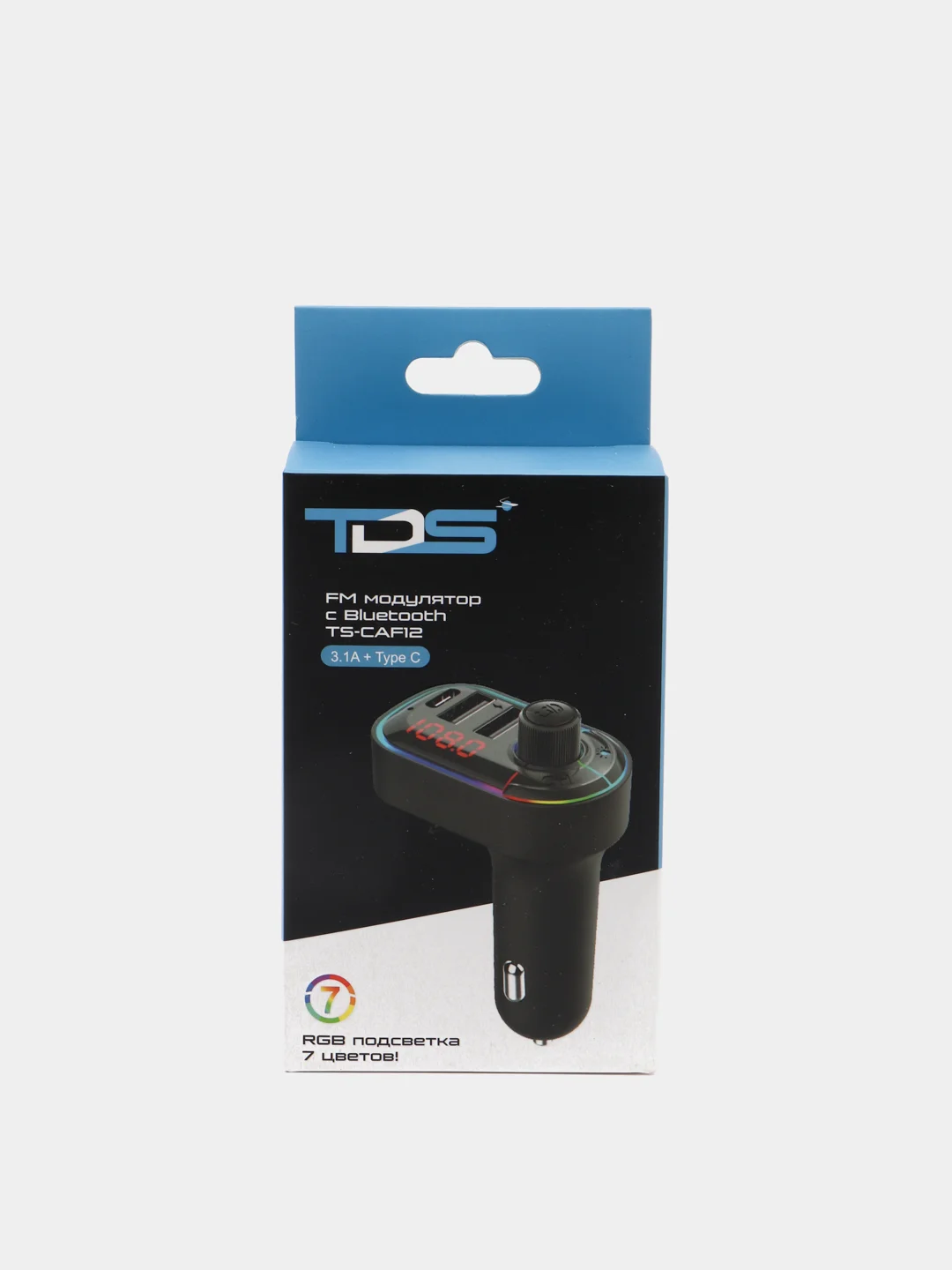 Автомобильный FM-трансмиттер модулятор TDS CAF12 RGB BT5.0 c функцией зарядки смартфона