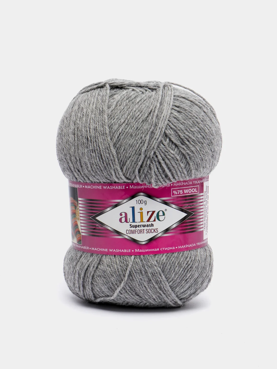 Серебряный пряжа Superwash Alize, 75 шерсть супервош, 25 полиамид, 100 г / 420 м