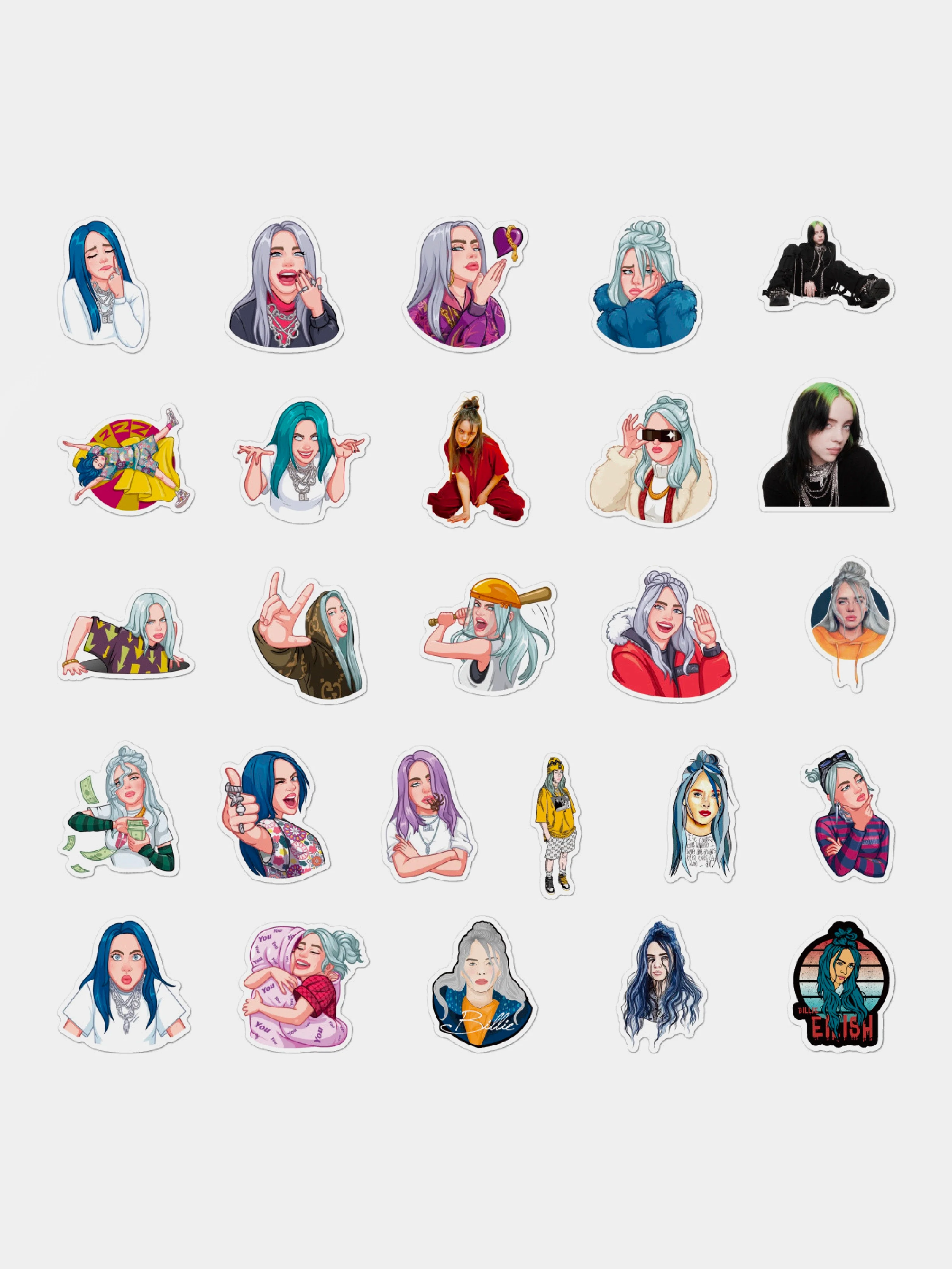 Черный стикеры Billie Eilish, набор 50 штук