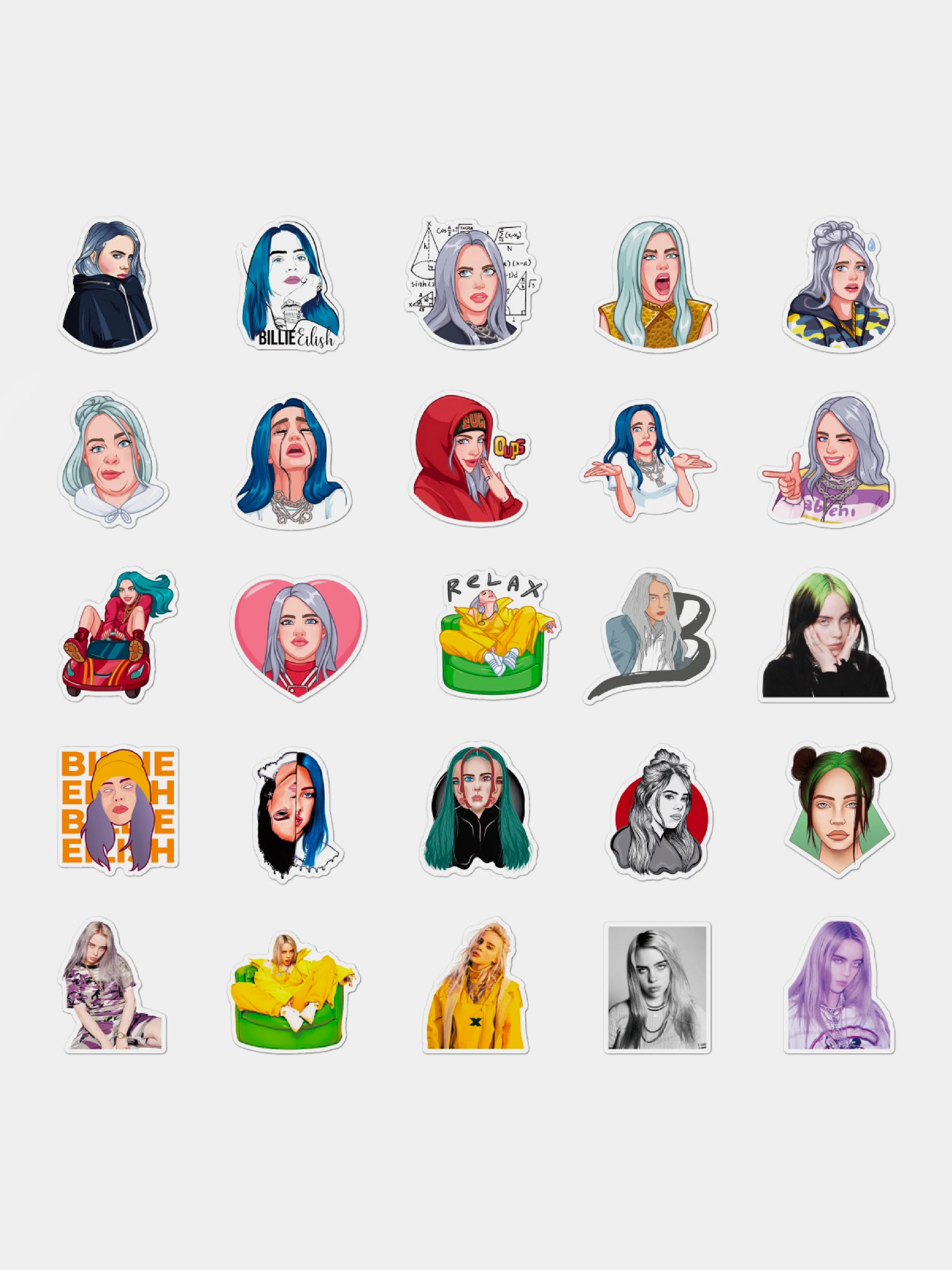 Черный стикеры Billie Eilish, набор 50 штук