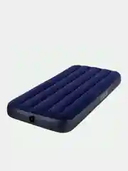 Голубой матрас надувной Intex, велюровый, двуспальный, ножной насос для матраса