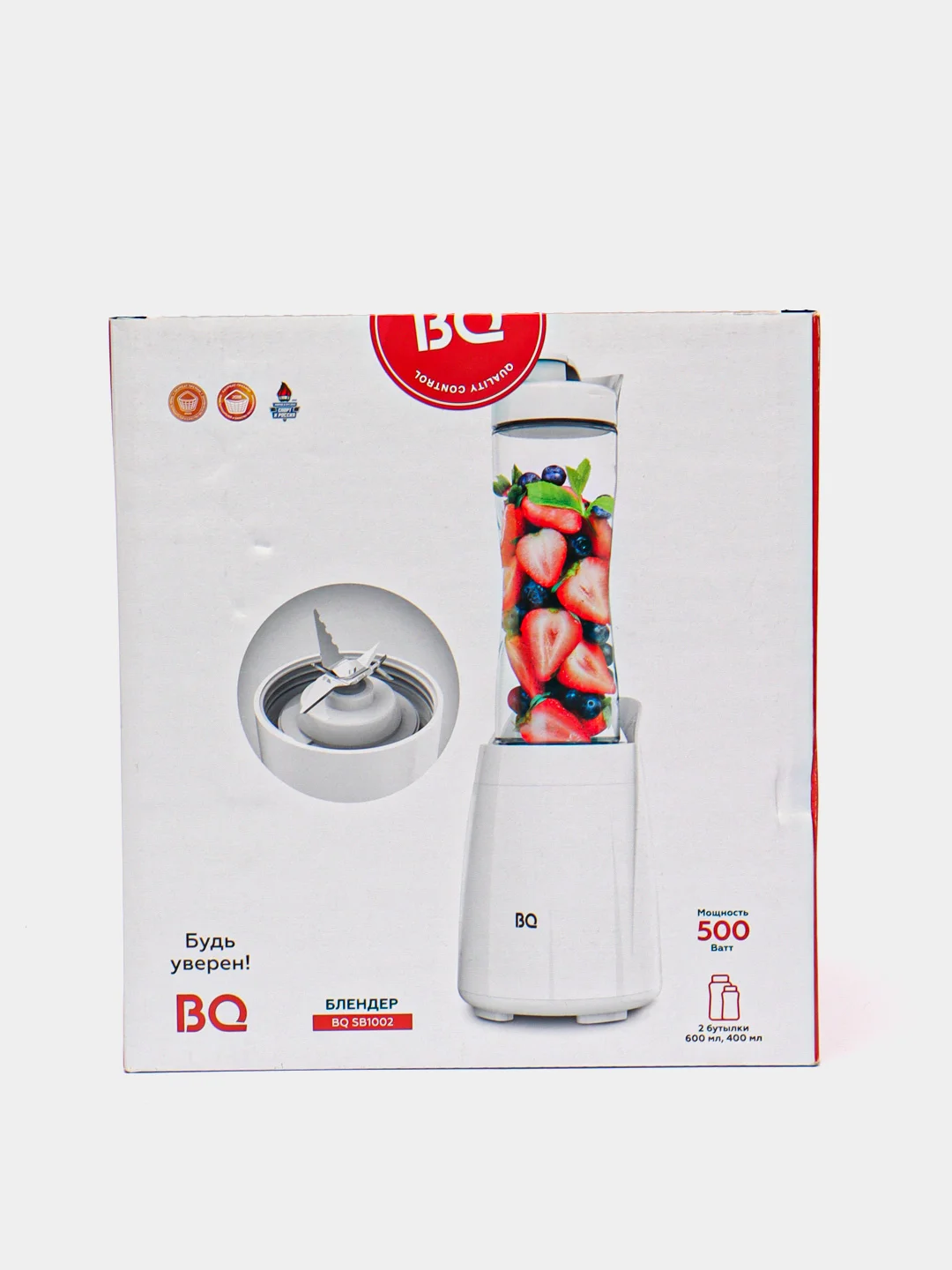 Белый блендер спортивный BQ SB1002, 500 Вт, 2 бутылки в комплекте