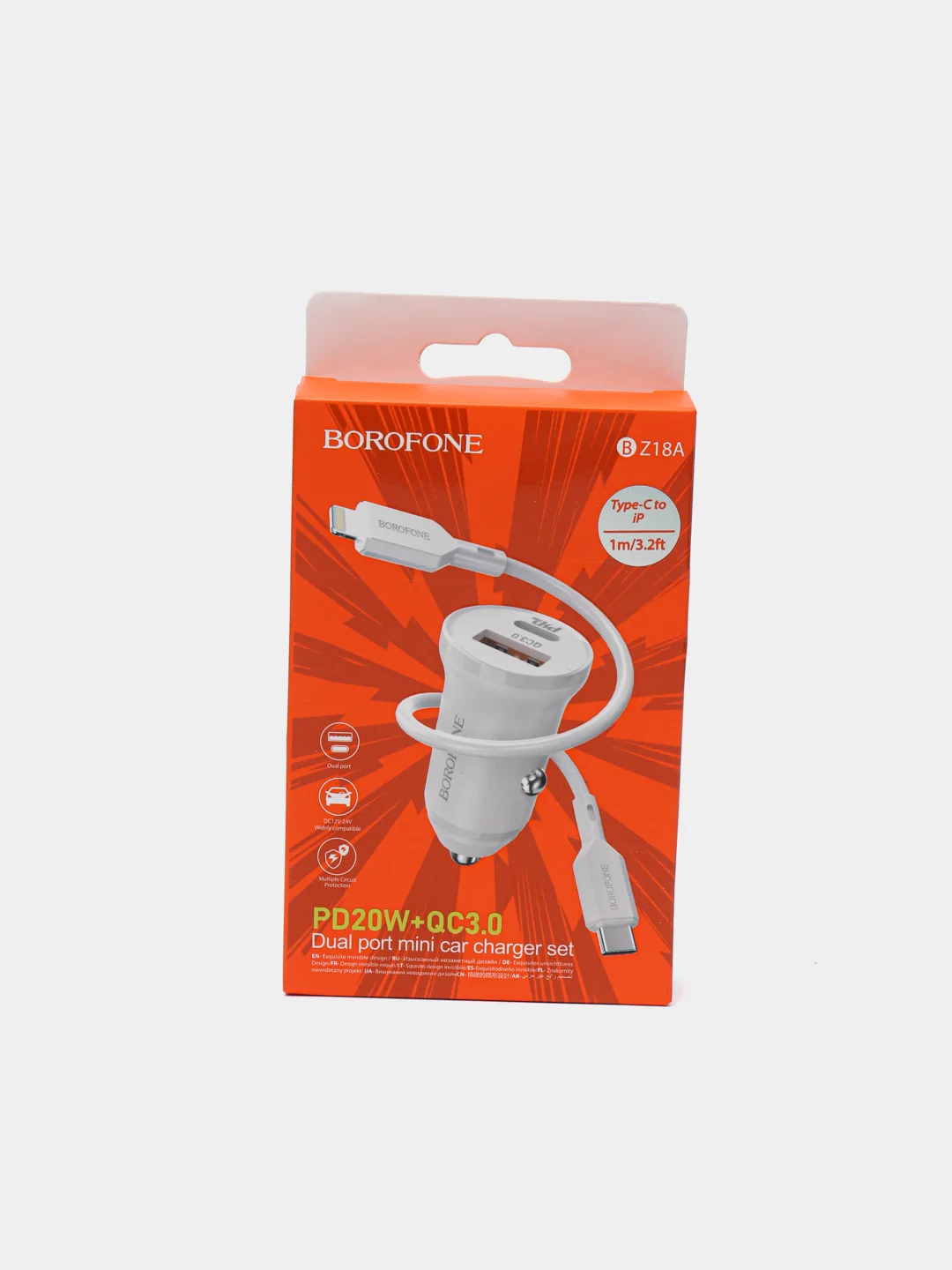 Белый автомобильное зарядное устройство USB 2,4A BOROFONE BZ18,BZ18A PD20W Quick Charge 3.0