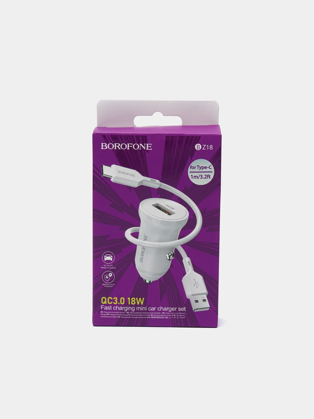 Белый автомобильное зарядное устройство USB 2,4A BOROFONE BZ18,BZ18A PD20W Quick Charge 3.0
