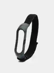Черный ремешок нейлоновый для Xiaomi mi band 3, 4, 5, 6 на липучке