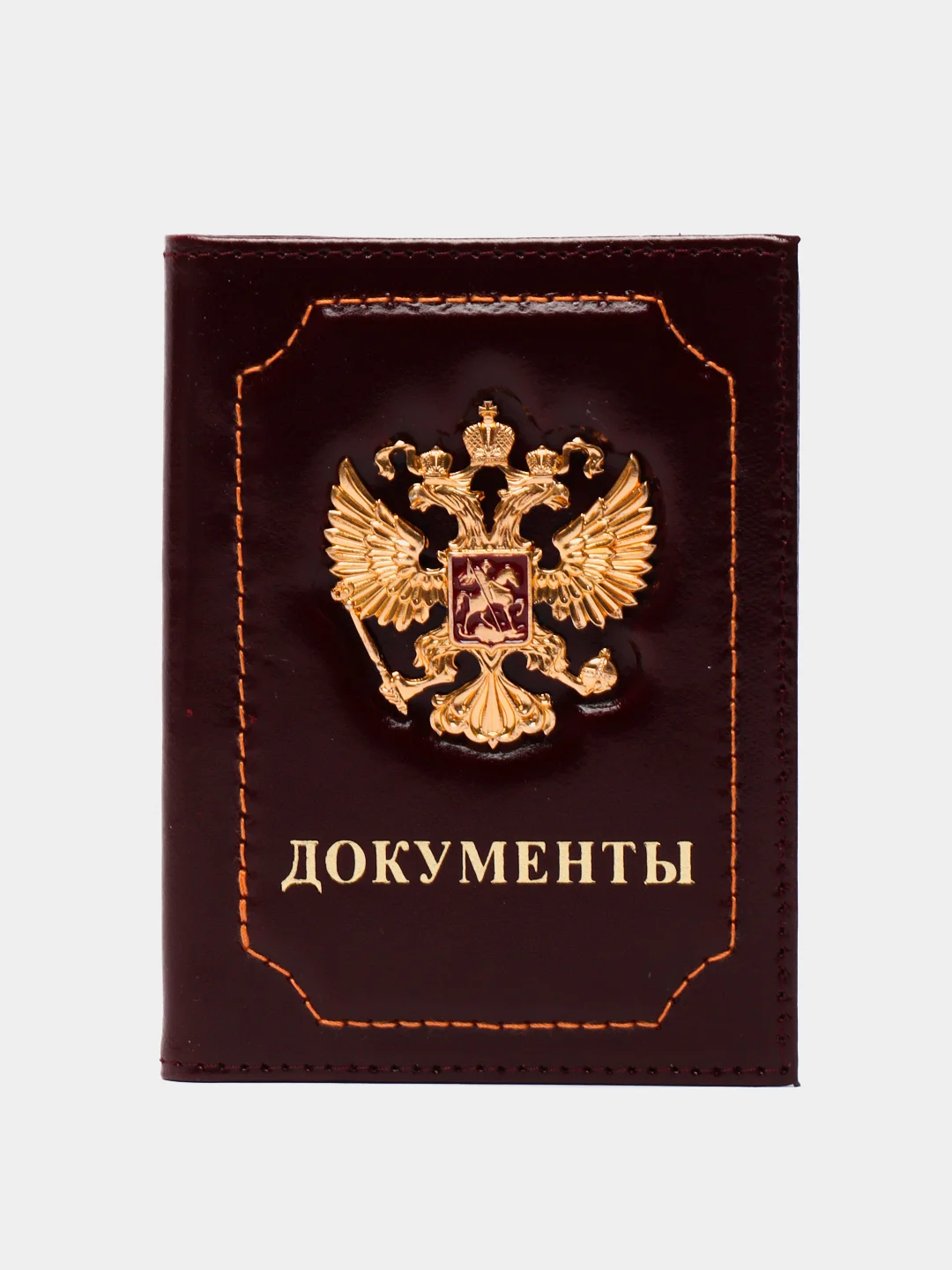 Бордовый обложка на автодокументы, из натуральной кожи, с металлическим гербом