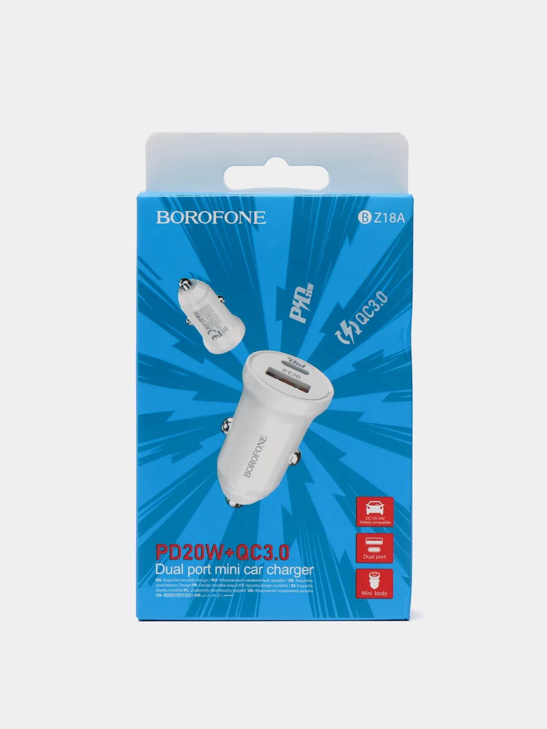 Белый автомобильное зарядное устройство USB 2,4A BOROFONE BZ18,BZ18A PD20W Quick Charge 3.0