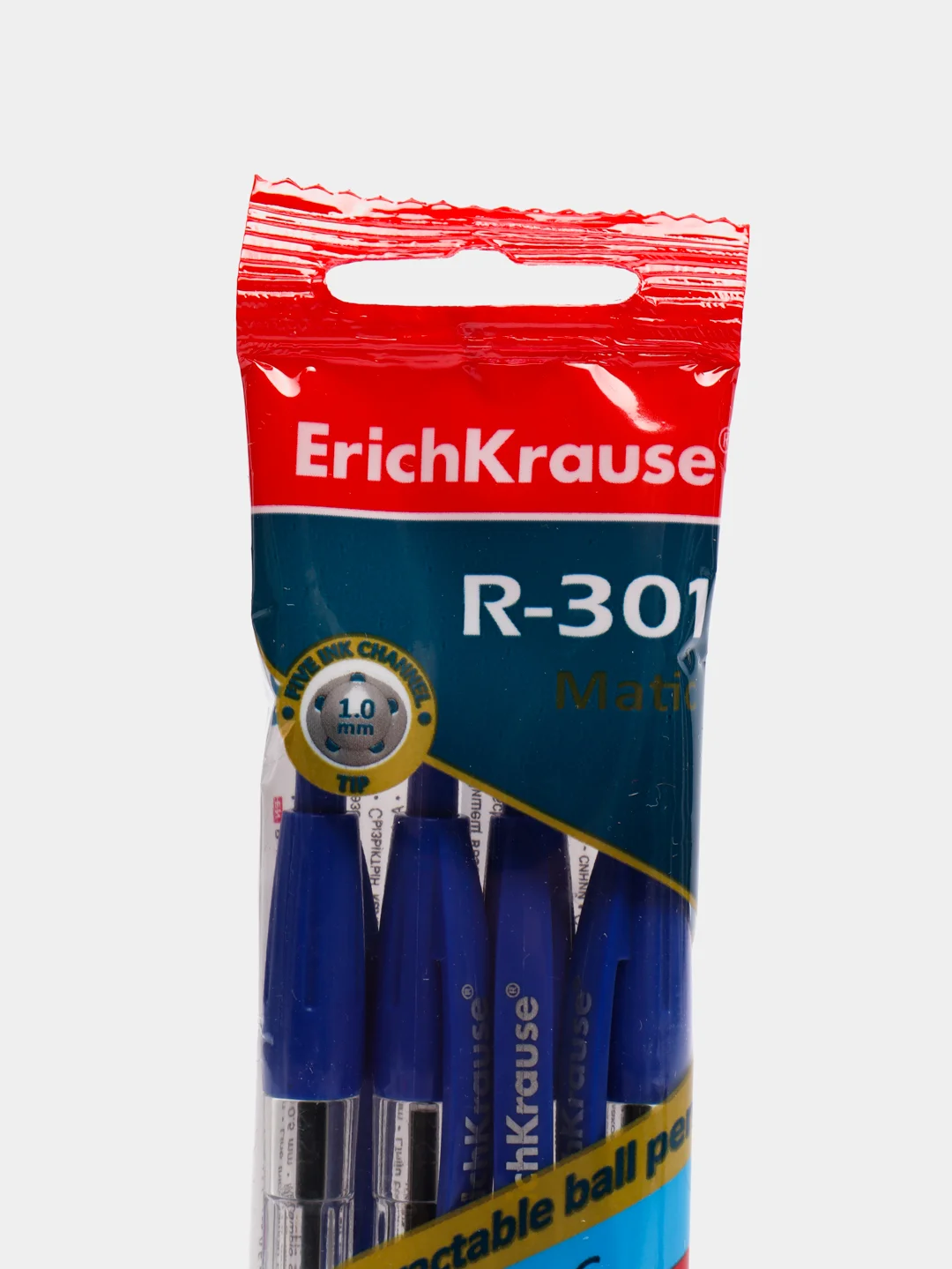 Ручка шариковая автоматическая ErichKrause, синий, 4 штуки