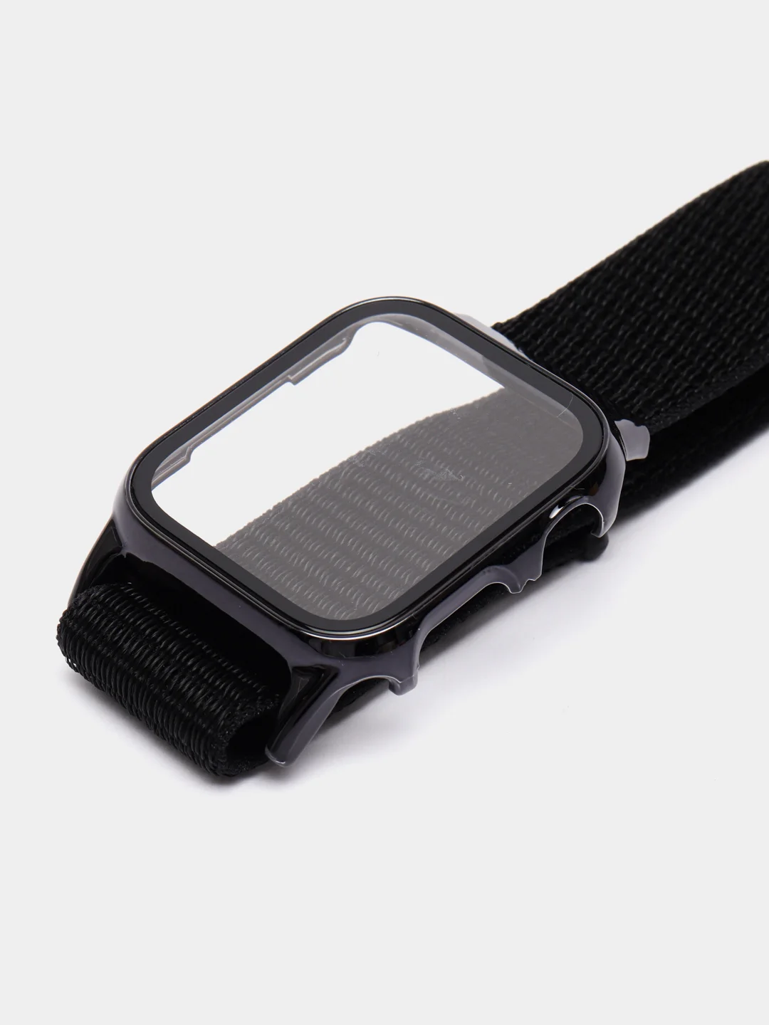 Черный ремешок для Apple Watch 7 series c защитным стеклом бампером, 41, 45 мм нейлоновый