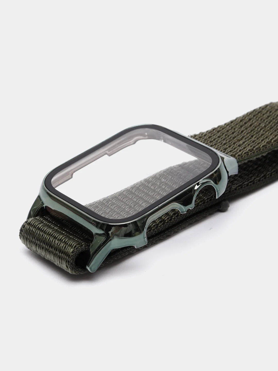 Зеленый ремешок для Apple Watch 7 series c защитным стеклом бампером, 41, 45 мм нейлоновый
