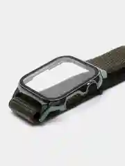 Зеленый ремешок для Apple Watch 7 series c защитным стеклом бампером, 41, 45 мм нейлоновый