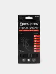 Карандаши чернографитные BRAUBERG в НАБОРЕ из 12 шт., "Black Jack", 2Н-4В, без резинки, черные, дерево, заточенные, 180620