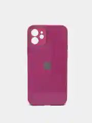 Тёмно-розовый силиконовый чехол для iPhone 12, со стеклянной панелью