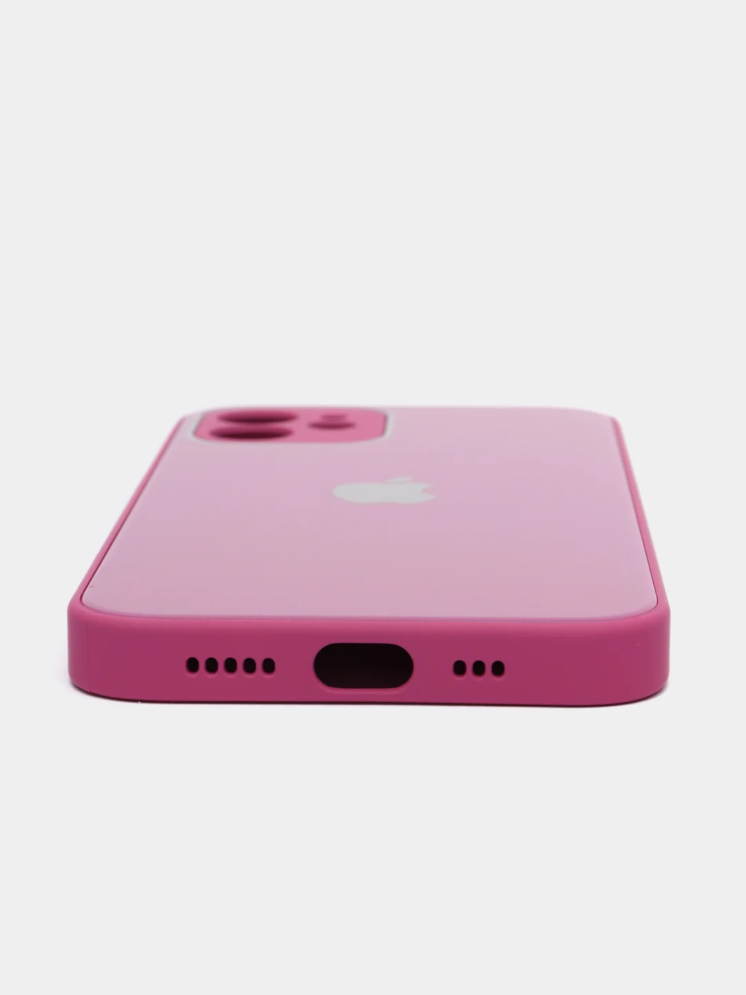 Тёмно-розовый силиконовый чехол для iPhone 12, со стеклянной панелью
