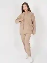 Бежевый костюм женский, спортивный, вельветовый