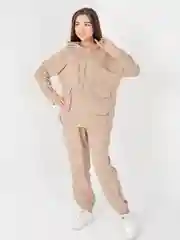 Бежевый костюм женский, спортивный, вельветовый