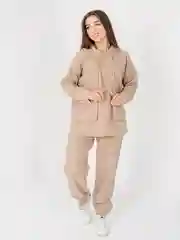 Бежевый костюм женский, спортивный, вельветовый