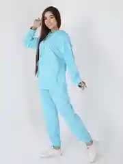 Голубой костюм женский, спортивный, вельветовый