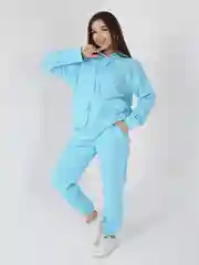 Голубой костюм женский, спортивный, вельветовый