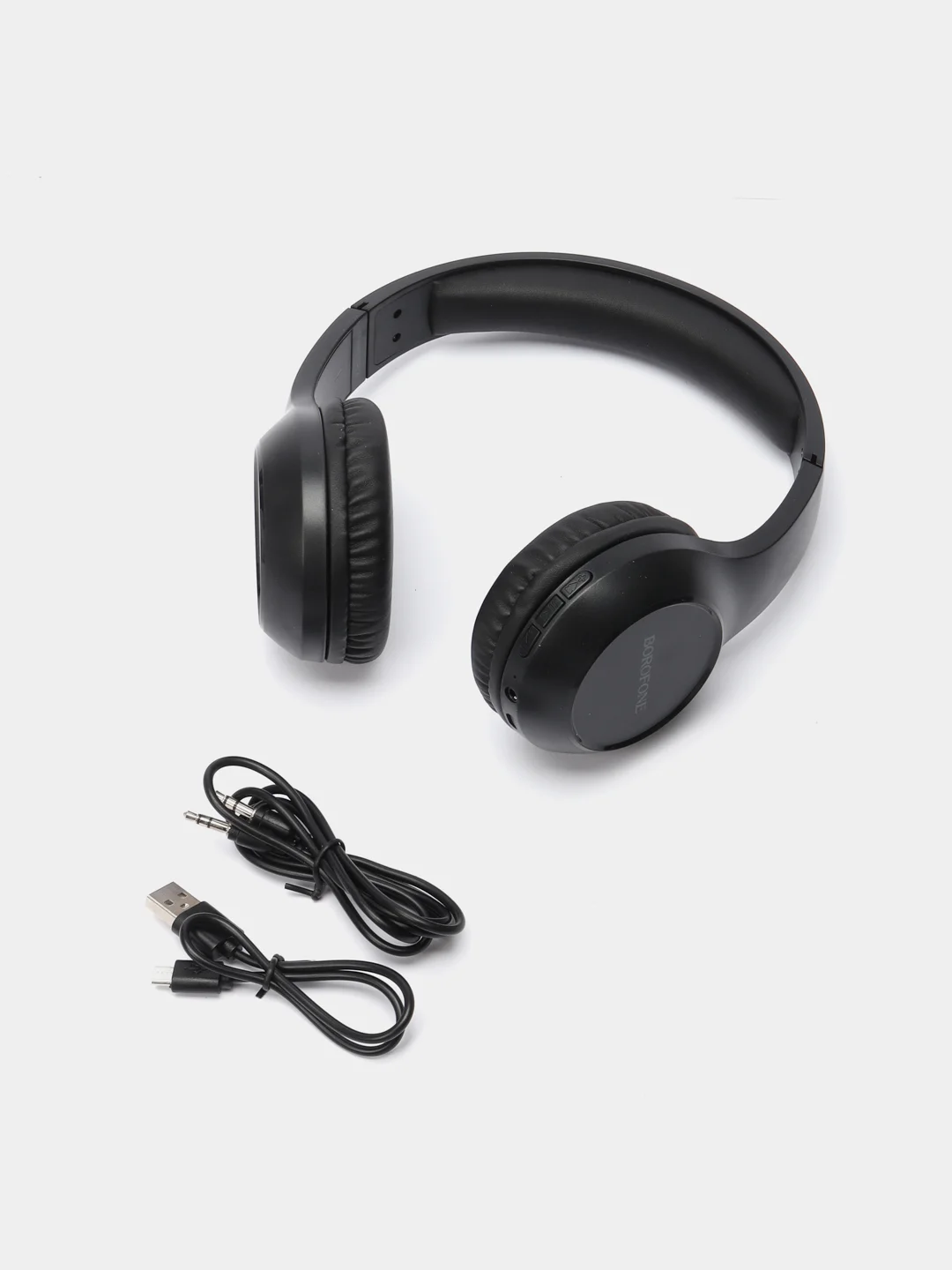 Черный беспроводные накладные наушники Borofone BO12 Power, Bluetooth, AUX гарнитура с басом