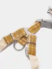 Желтый мягкая шлейка - ошейник тканевая с поводком и рисунком в клетку для собак, кошек, животных
