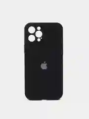 Черный чехол Silicone Case для iPhone 12 Pro Max с логотипом закрытый низ