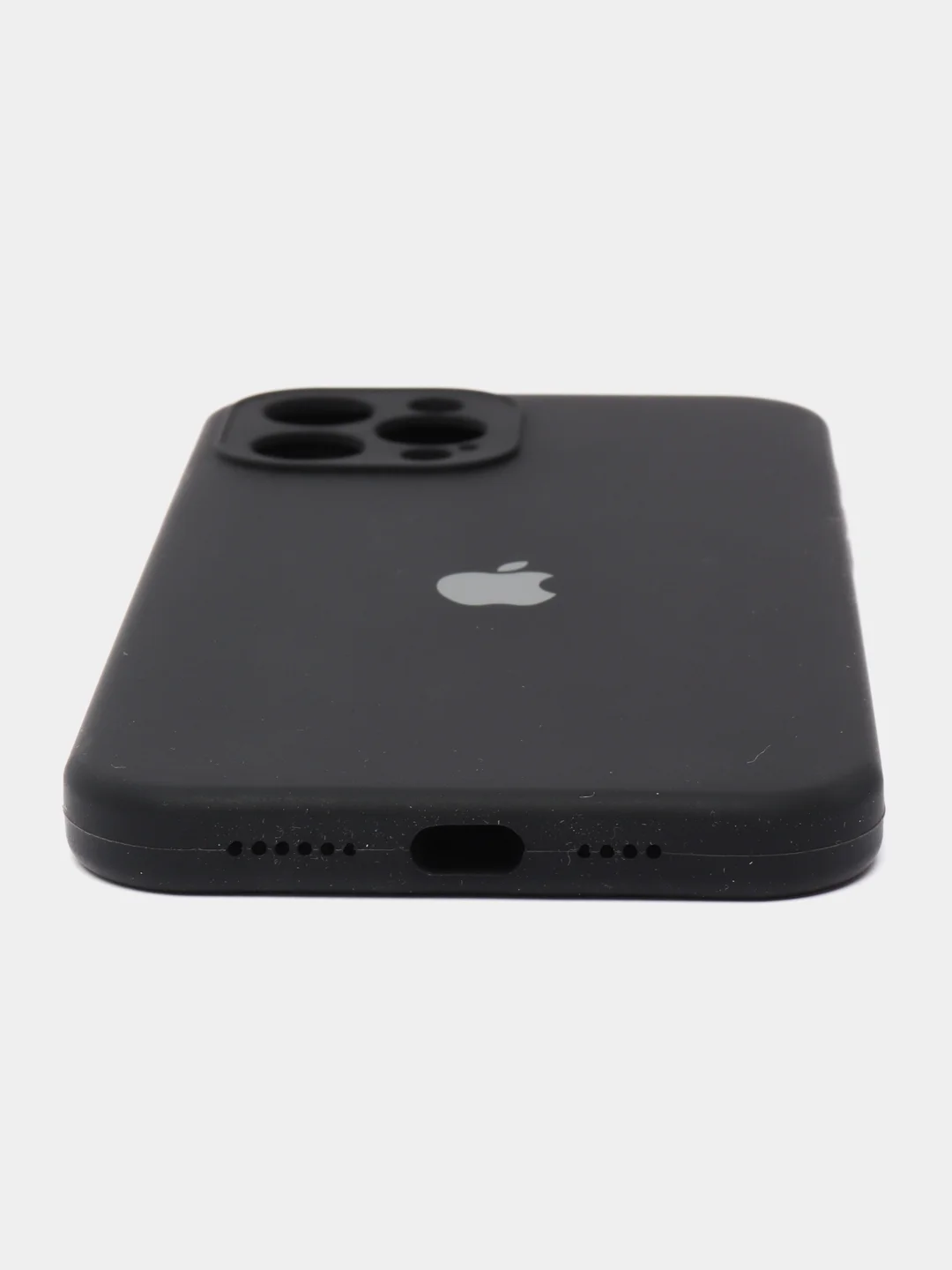 Черный чехол Silicone Case для iPhone 12 Pro Max с логотипом закрытый низ