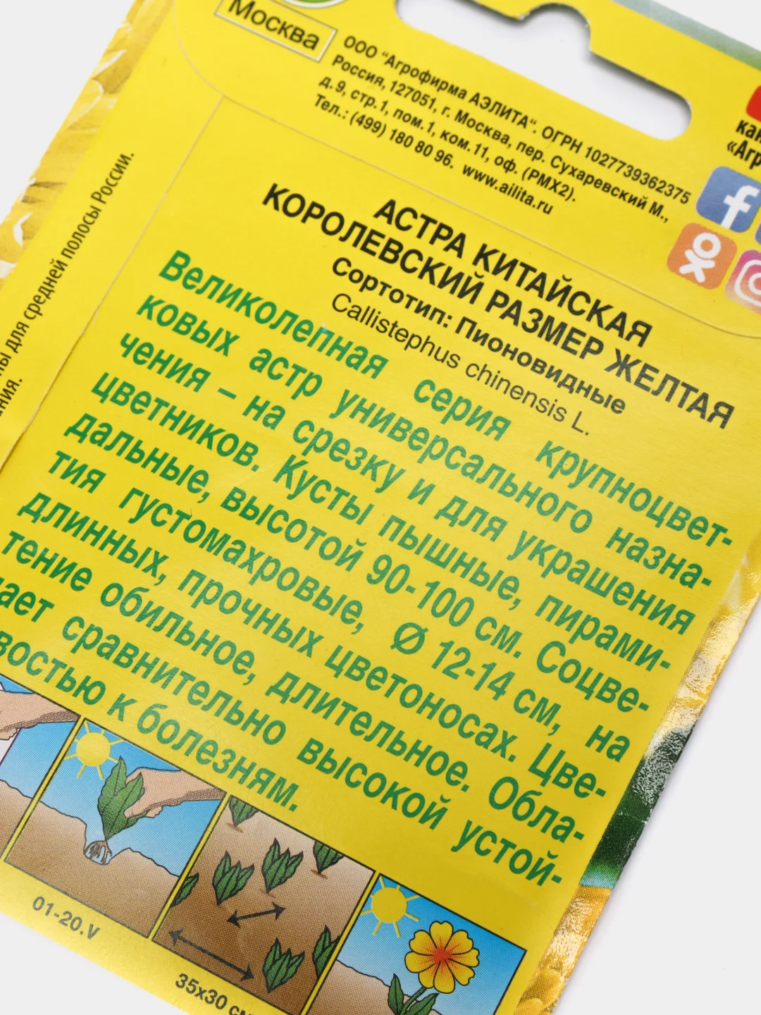 Семена цветы "Астра Королевский размер желтая"