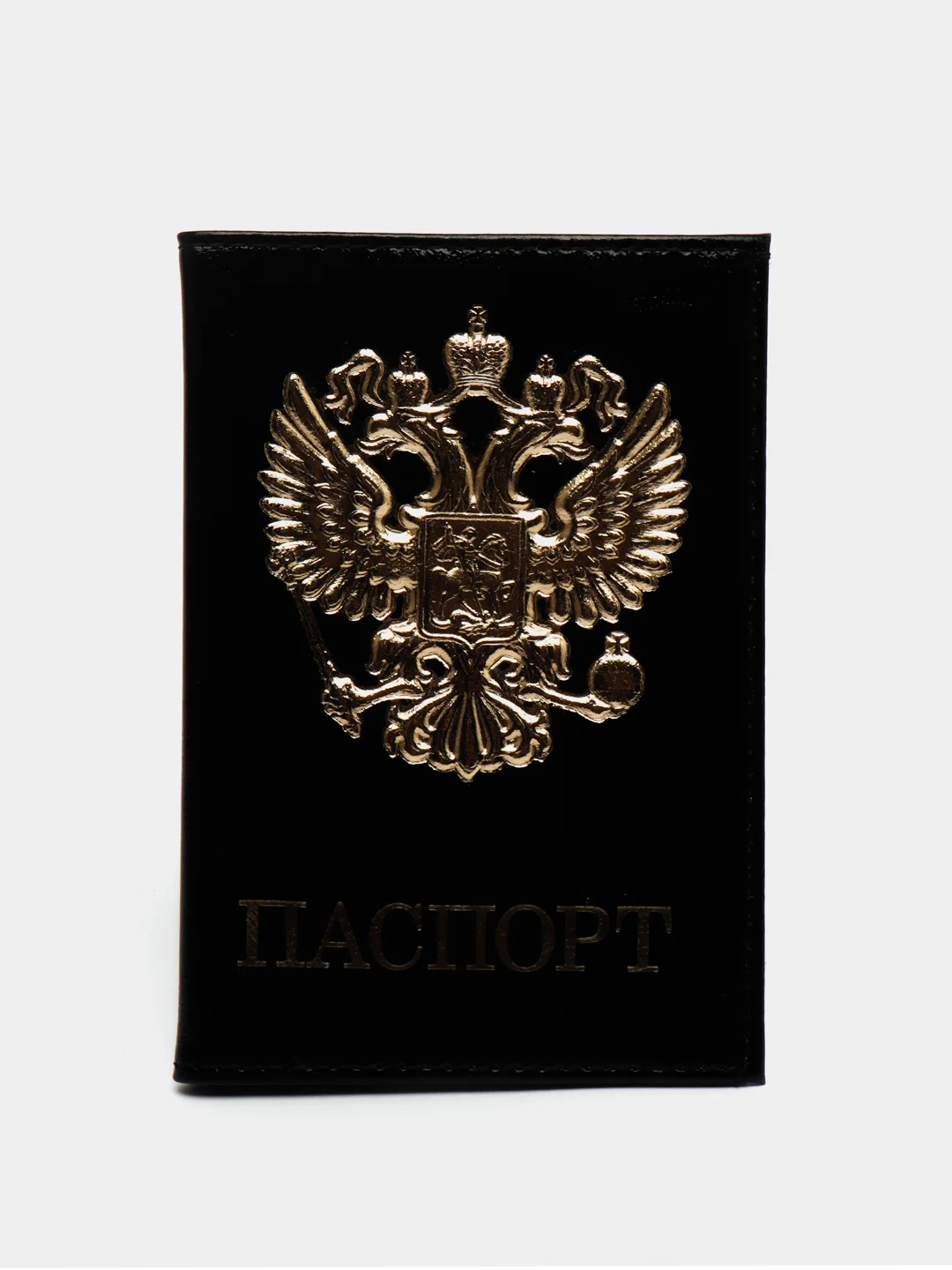 Черный обложка для паспорта "Герб России", из натуральной кожи