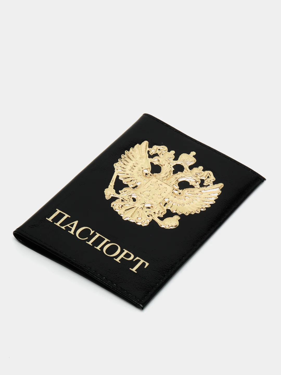 Черный обложка для паспорта "Герб России", из натуральной кожи
