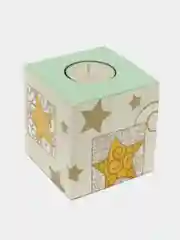 Бирюзовый деревянный подсвечник КУБ