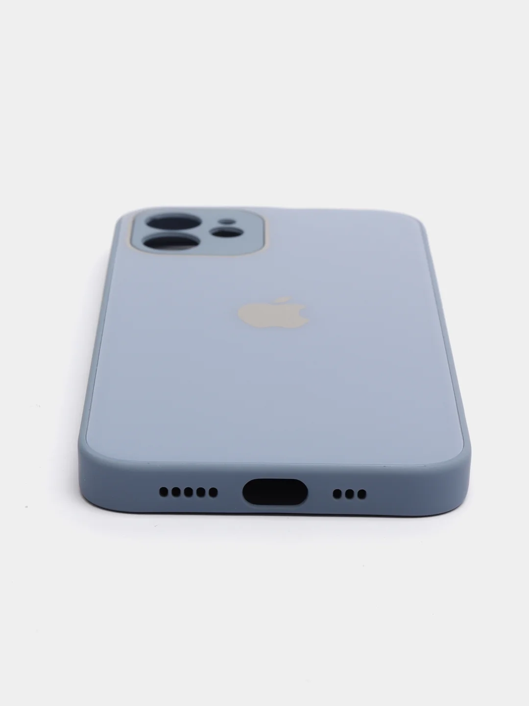 Серый чехол для iPhone Xr/ 11/ 12/ mini/ Pro/ ProMax, силиконовый со стеклянной панелью