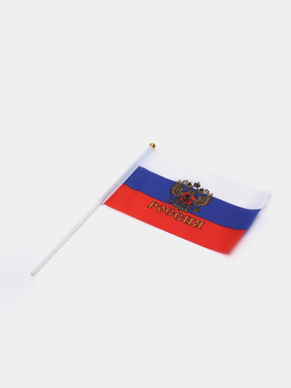 Флаг России с гербом, 21*14 см, шток 30 см, полиэстер
