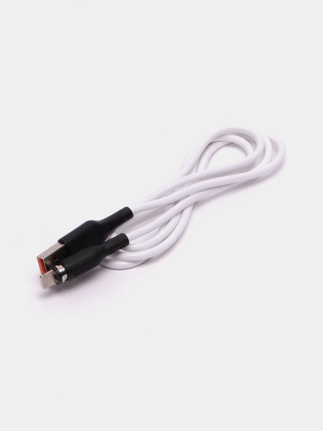 Белый кабель магнитный USB DENMEN D18L/D18T для зарядки Type-C / Lightning 2.4A