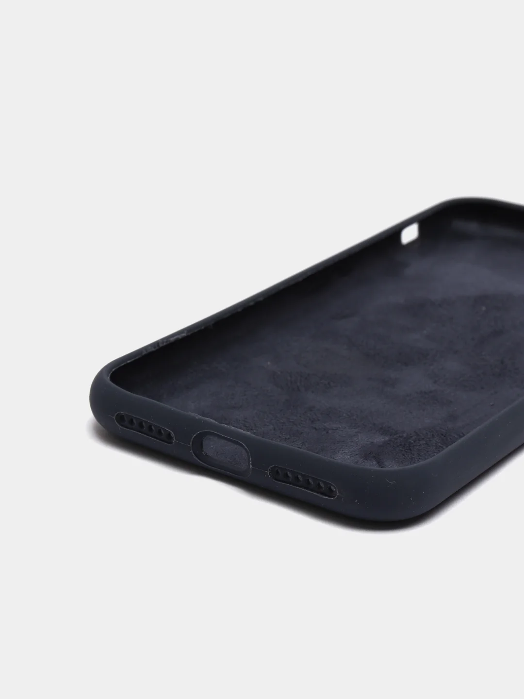 Темно-синий чехол на iPhone X, XS, XR, 7, 8, se, 12, 12 Pro, Mini, Max silicone case, закрытый низ, бархат внутри