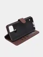 Коричневый кожаный (PU) чехол книжка Realme C21